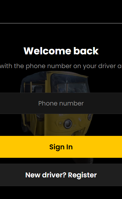 TRY driver app sign-in screen