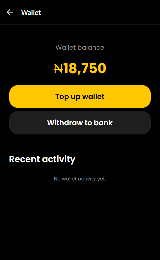 TRY driver app wallet screen